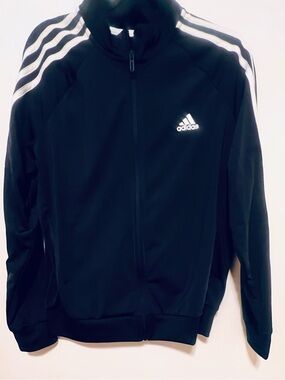 Adidas women’s Blue Track Jacket with White Stripes. Size L. New